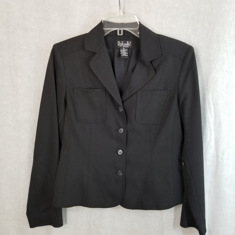 Rafaella Petite Womens 6P Jacket Black Button Up Blazer Poly Rayon Blend Stretch